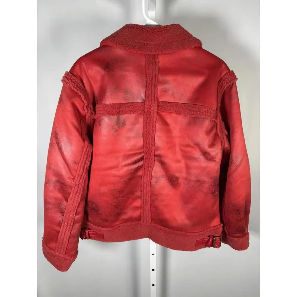 G by Giuliana Women's Faux Suede Shearling ZipFront Coat Scarlet Red Size Small